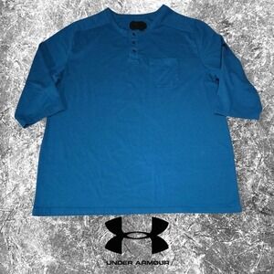 Under Armour Unstoppable Henley Shirt Mens Fitted 3/4 Sleeve Pocket Blue 3XL
